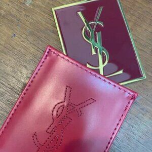 Yves Saint Laurent Red Key and Card Holder with Glossy Finish and Embossed Logo